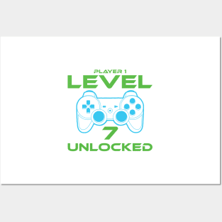 Level 7 Unlocked 7th Birthday Gamer Gift Posters and Art